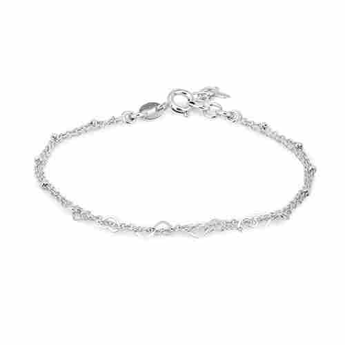 Interlocked Heart And Double Layer Silver Bracelet