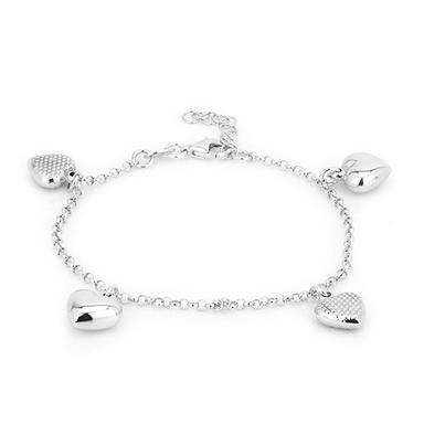 Modern Dangling Puffed Heart Charm Silver Bracelets