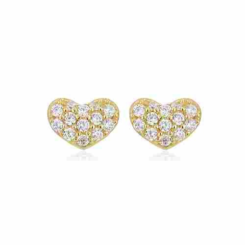 18K Gold Plated Heart-Shape Stud Silver Earrings