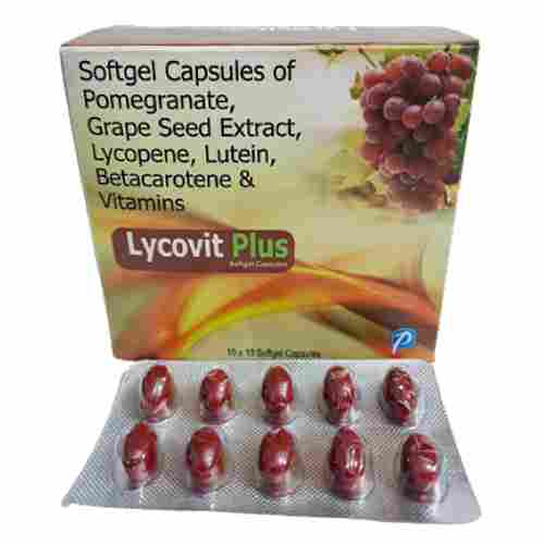 Softgel Capsules Of Pomegranate Grape Seed Extract Lycopene Lutein Betacarotene And Vitamins