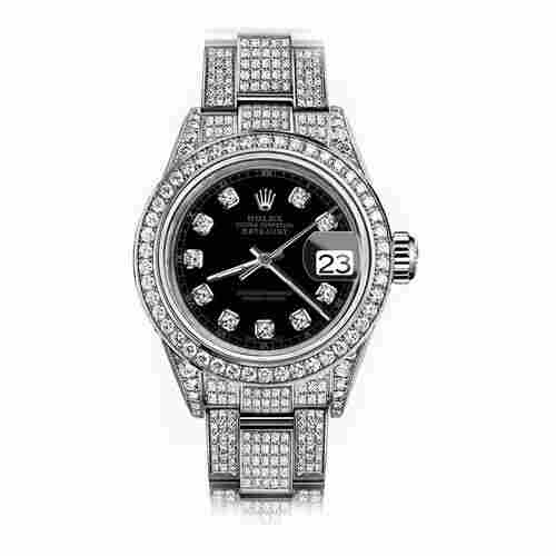 Natural Diamond Watches Stainless Steel black Dial 26 mm Ladies Watches