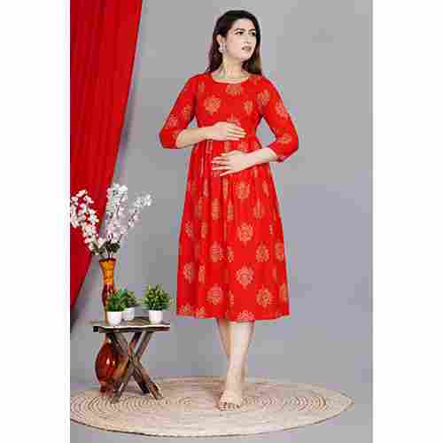 Women Fit And Flare Red Kurti