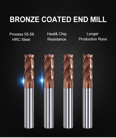 Bronze Coating Solid Carbide End Mills 55 Hrc