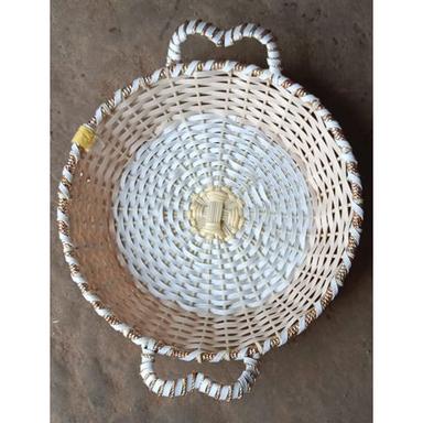 White Round Basket With Handle