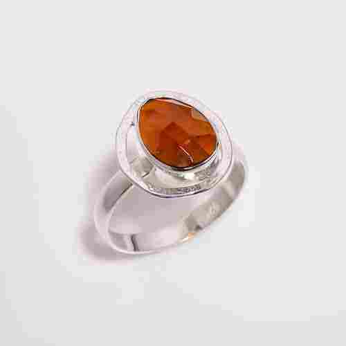 Hessonite Rose Cut Gemstone 925 Sterling Silver Ring Size US 8