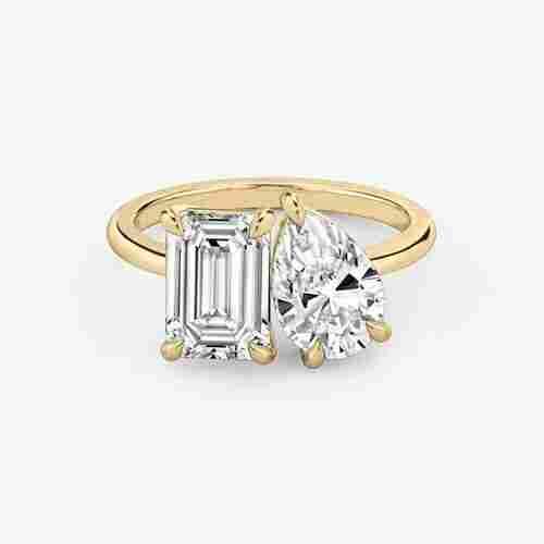 Toi Moi Moissanite Ring In Emerald And Pear Shape 10k Yellow Gold 2 ct