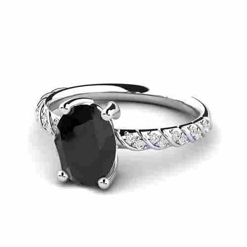 Black Diamond Ring In Oval Shape 14k White Gold From Gemone Diamonds