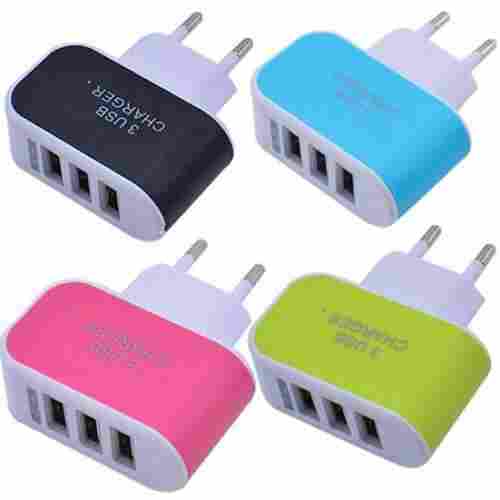 TRIPLE USB 3 PORT WALL AC ADAPTER CHARGER FOR MOBILE PHONE (1PC ONLY) (1705)