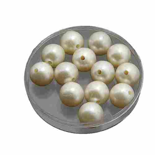 Glass Pearl Beads With Plastic (18 MM 25 Pieces) White