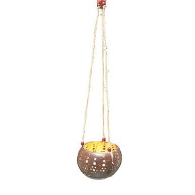 Brown Handmade Coconut Shell Hanging Light Lamp Candle Holder Bowl