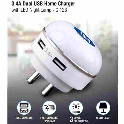 Dual USB Home Charger With LED Night Lamp