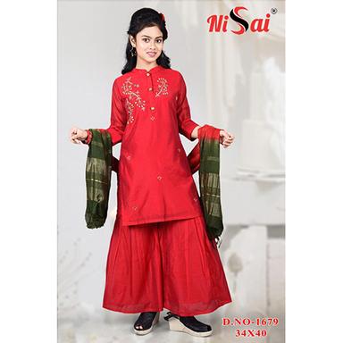 Washable Girls Red Naira Cut Suit