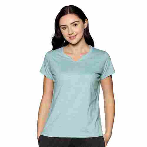 Women Jade Color Lazy Round Neck T-Shirt