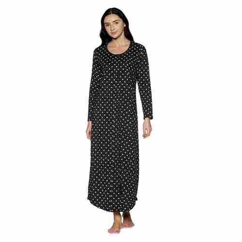 Women Charcoal Melange Polka Dots Long Night Dress