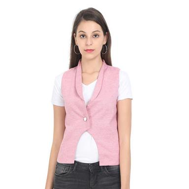 Washable Women Pink Color Shawl Collar Waistcoat
