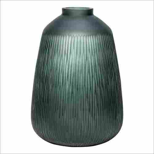Green Glass Etched Flower Vase