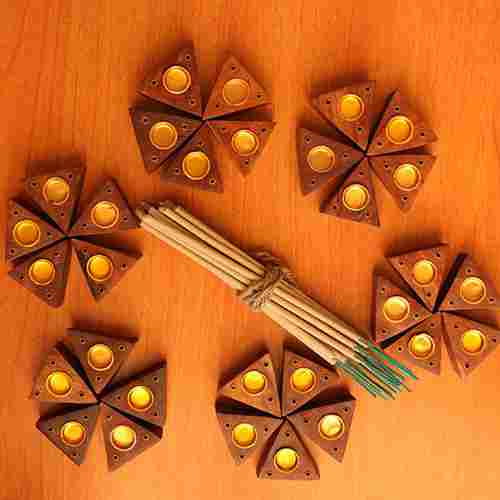 Triangular Wooden Incense Stick and Cone Holder