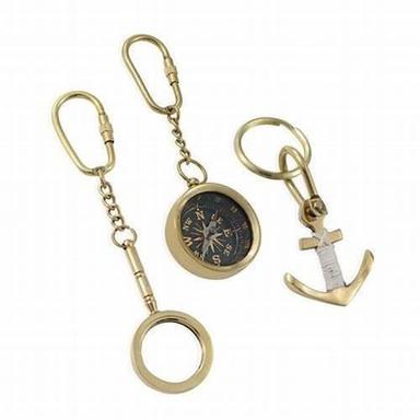 Gold Brass Magnetic Compass with Anchor Keychain