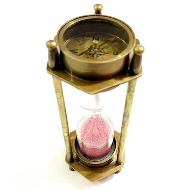 Antique Brass Sand Timer Hourglass with  Brass Compass