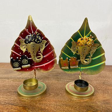 Different Available Spiritual Metal Art Ganesh Leaf Light Holder