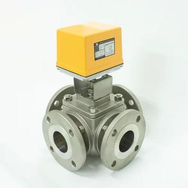 Silver-Yellow 4 Way Electrical Actuator Valves