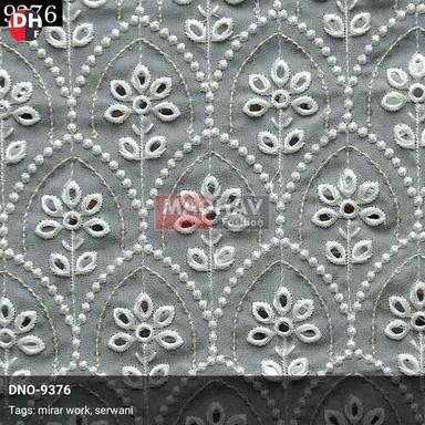 Embroided Leaf Pattern Mirror Work With Sequins Embroidery Fabric For Sherwani