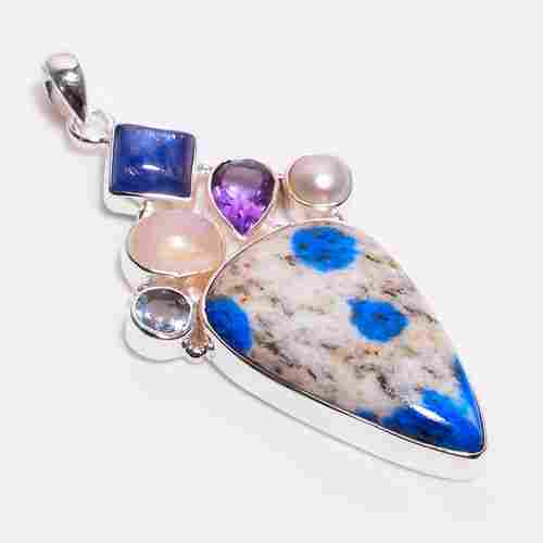 925 Sterling Silver Multi Stone Pendant K2 Blue Kyanite Gemstone Girls Fashion Pendant Supplier