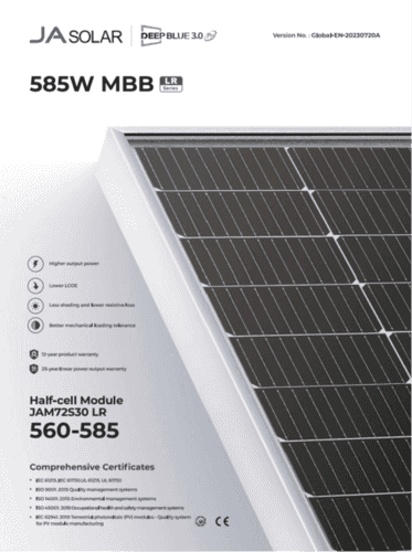 Ja Solar 580 Wp Mono Half Cut PV Module