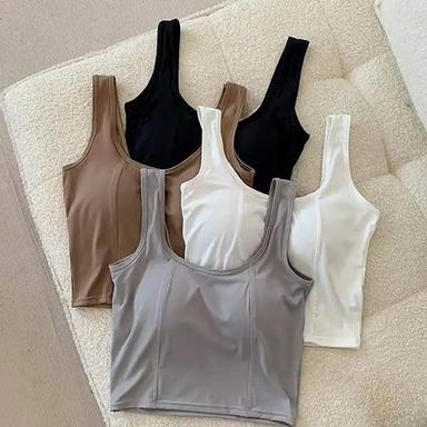 Different Available Ice Silk Square Neck Fixed Cups Crop Tops