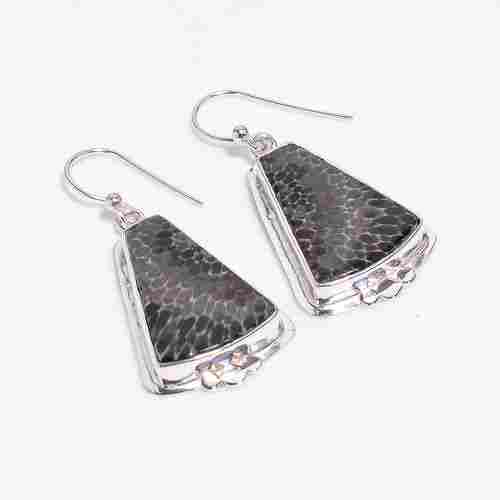 Natural Black Coral Gemstone 925 Sterling Silver Drop Earrings Women Fashion Earrings Supplier