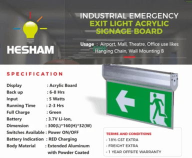 Emergency Exit Light With Acrylic Signage Board Charging Time: 2-3 Hours
