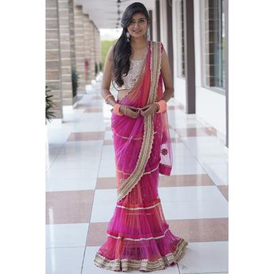 Pink-Golden Zippsy Style Draped Saree