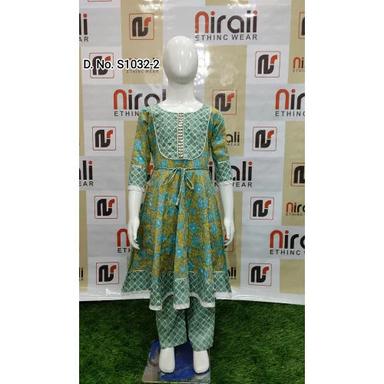 Green & Blue Kids Frock With Pant