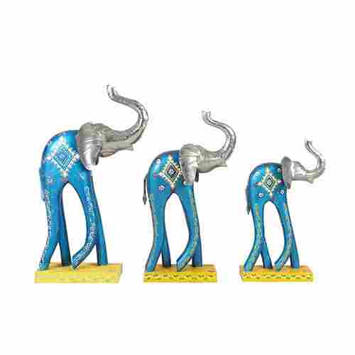 Antique Showpiece Turkish Color Wooden Walking Elephant Set Of 3 Table Decor