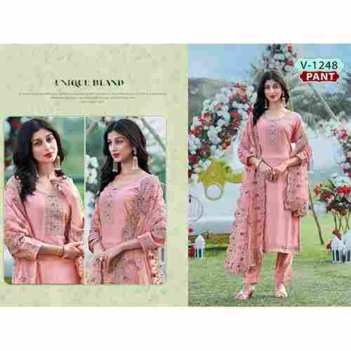 Peach Colour Dola Silk Embroidered Designer Straight Salwar suits Sets