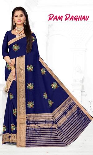GOURISUT TEXTILE  EMBROIDERY WORK ORGANZA SAREE WITH  BLOUSE PIECE