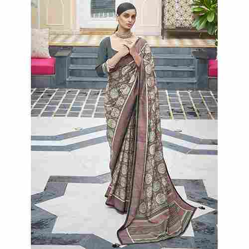 Womens Tussar Silk Magenta Printed Saree With Blouse Piece