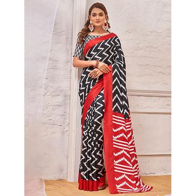 Casual Womens Dola Silk Black Printed Saree With Blouse Piece