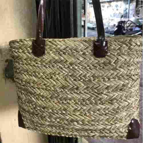 Seagrass Bag With PU Leather Handle