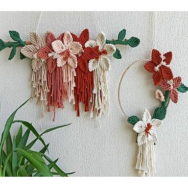 Multicolor Flowers With Circle Ring Macrame Wall Hanging