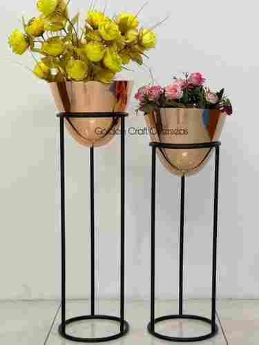 Rose Gold Plated Planter with matte black powder coated stands for floral decorations