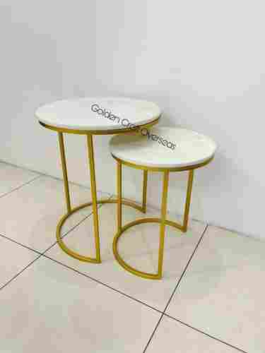 Ms Nesting Set of 2 with golden powder coated finish iron made natural white marble top