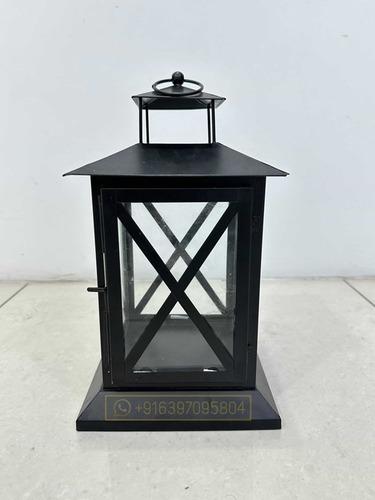 Black casual lantern in iron with matte black powder coated finish for hanging and table decorations
