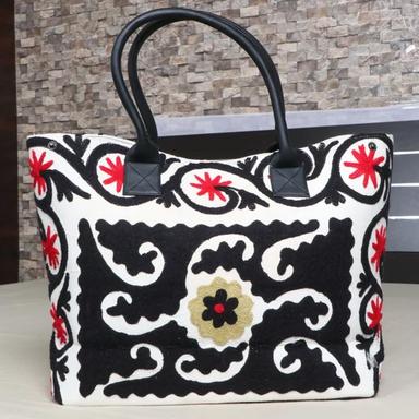 Black Embroidery Suzani Tote Bag