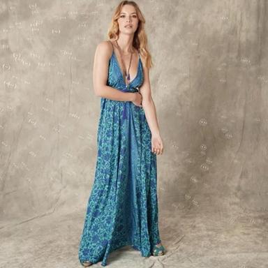 Blue Printed Silk Dress