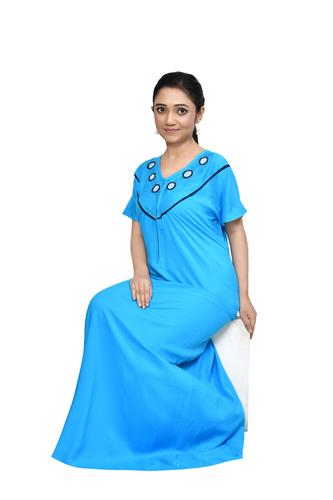 Rainy Womens Embroidery  Sky Blue Night Gown