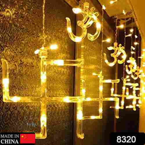 SWASTIK OM CURTAIN DECORATIVE LIGHTS STRING LIGHTS WITH 12 HANGING PROPS138 LED DIWALI DECORATION ITEMS FOR HOME DECOR NIGHT LIGHT ROOM LIGHTS FOR BEDROOM BALCONY DECOR (8320)
