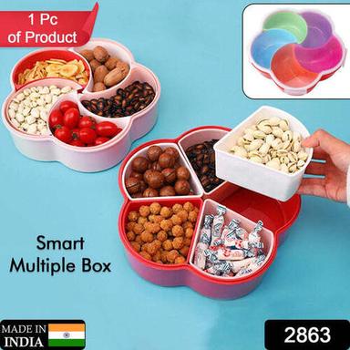 5COMPARTMENTS PARTY FOOD STORAGE SNACK NUTS BOX FOR PEANUTS FRUITS AND CANDY BOX FOR HOME AND KITCHEN USE (2863)