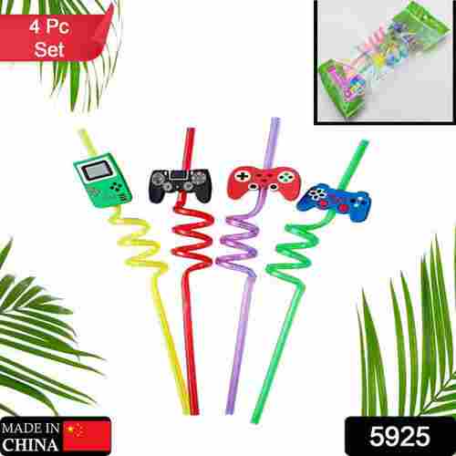 PLASTIC STRAWS REUSABLE DRINKING STRAWS WITH CARTOON DECORATION FOR KIDS (5925)
