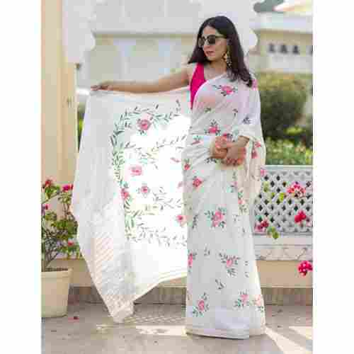 Ladies Cotton Linen Saree With Digital Print
